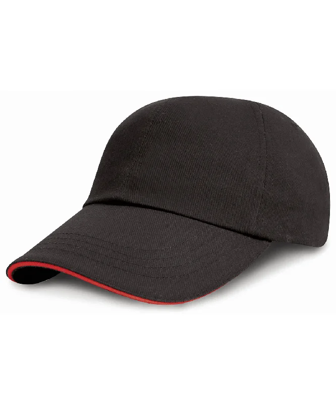 Black/Red - Junior low-profile heavy brushed cotton cap with sandwich peak