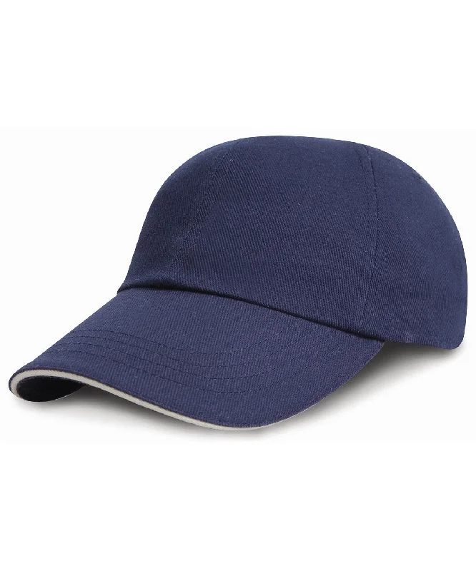 Navy/White - Junior low-profile heavy brushed cotton cap with sandwich peak