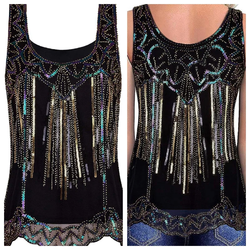 Colors of the Night beaded tank $120Reflective tank