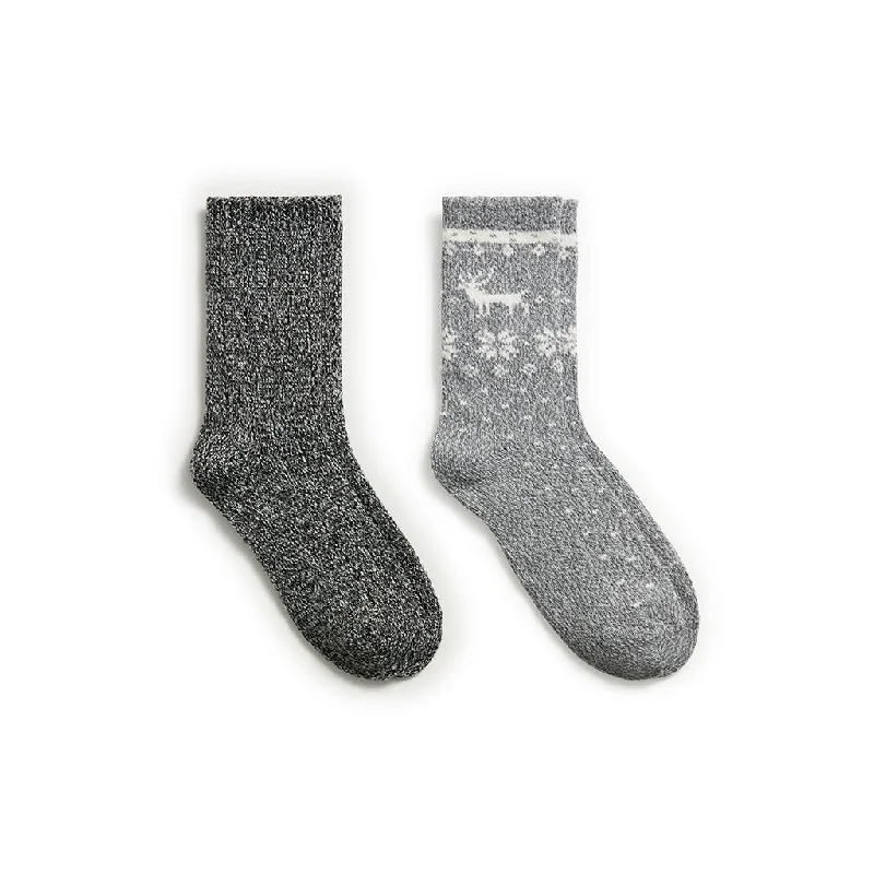 CrewneckdesignScallop Edge Snowflake Reindeer Crew Sock 2-Pack