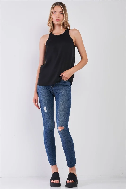 CrewneckiconSimple Black Combo Sleeveless Crew Neck Cami Top /2-1-2-1