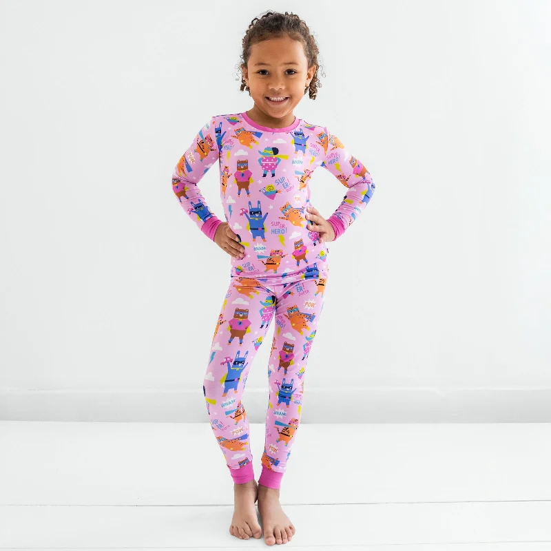 Pink Sleepy Heroes Two-Piece Long Sleeve & Pants Pajama Set