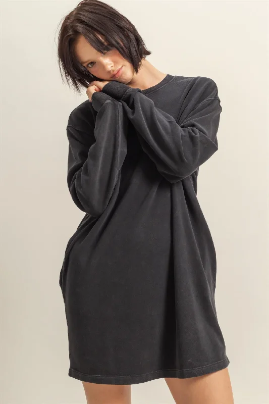 Black Long Sleeve Oversized Sweatshirt Mini Dress