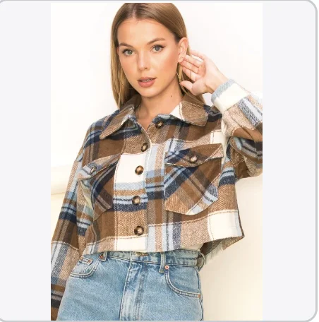 CroptopcasualWITH THE WIND PLAID PRINT CROP