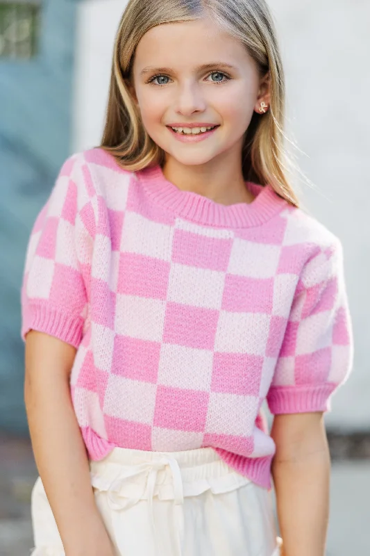 CroptopAIGirls: Love Like That Pink Checkered Crop Sweater