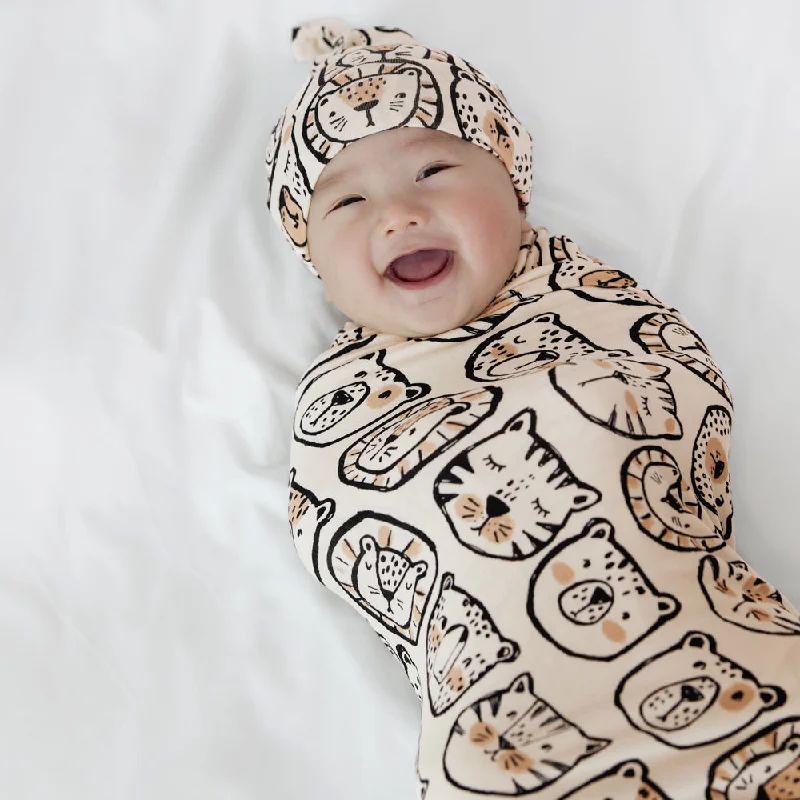 Lions, Tigers & Bears Swaddle & Hat Set