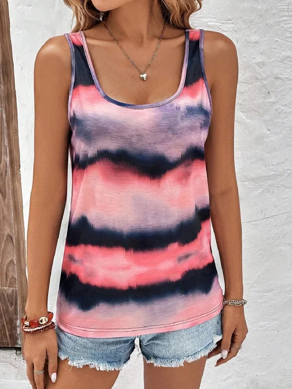 Tie-Dye Scoop Neck Wide Strap TankThermal hoodie