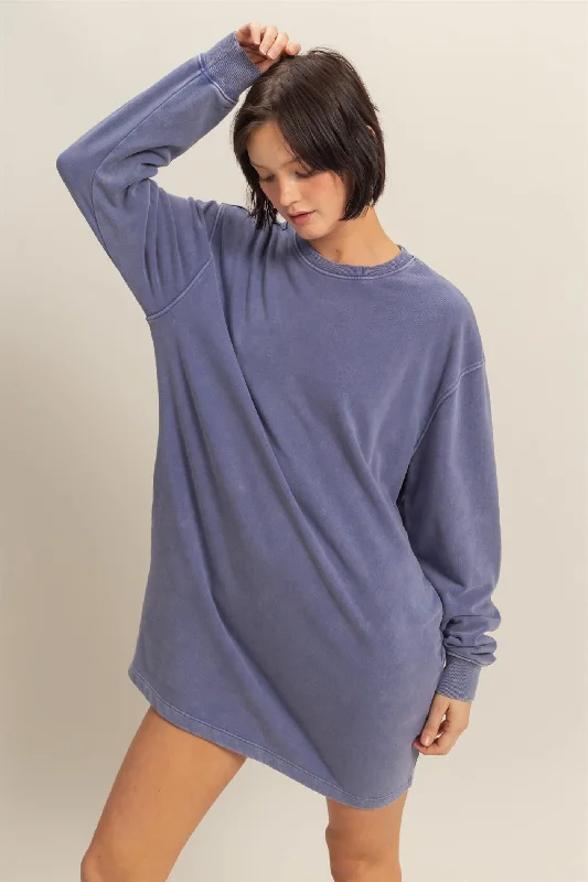 Light Blue Long Sleeve Oversized Sweatshirt Mini Dress