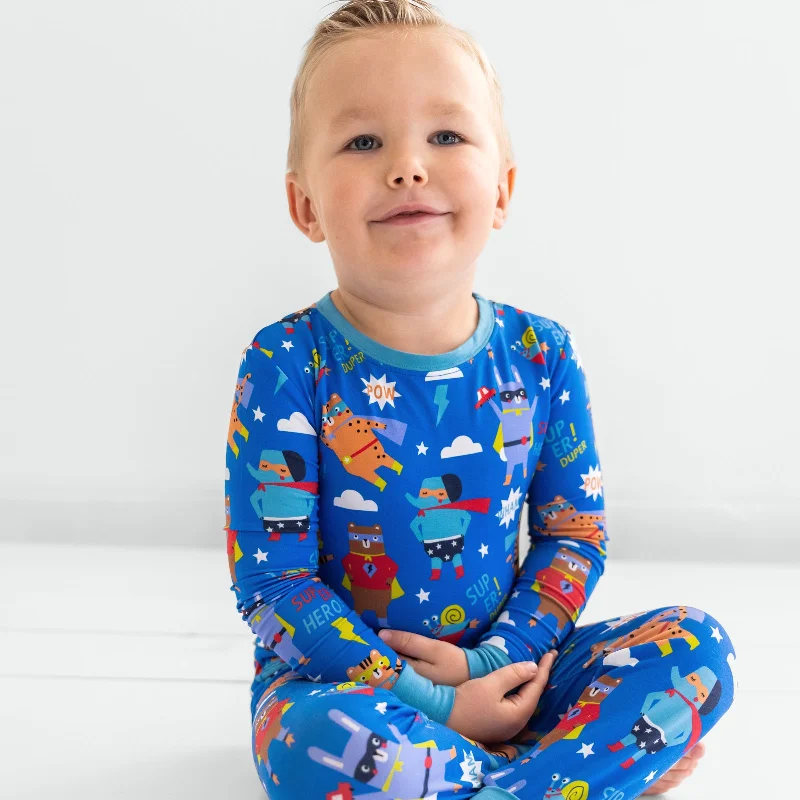 Blue Sleepy Heroes Two-Piece Long Sleeve & Pants Pajama Set