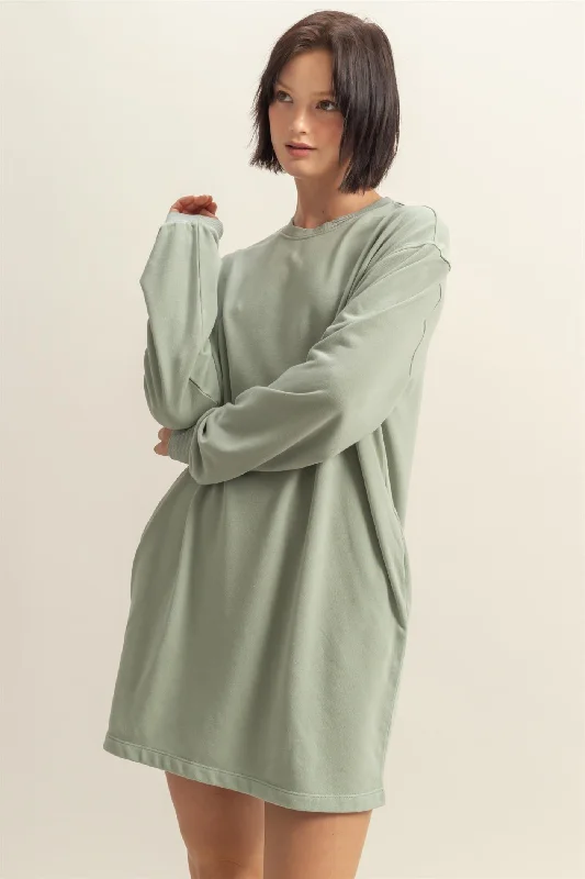 Sage Long Sleeve Oversized Sweatshirt Mini Dress