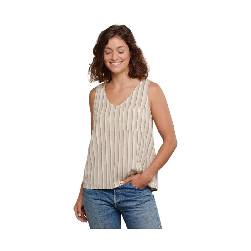 Toad & Co Women's Taj Hemp Button Back Tank - Egret Thin StripeRunning jacket