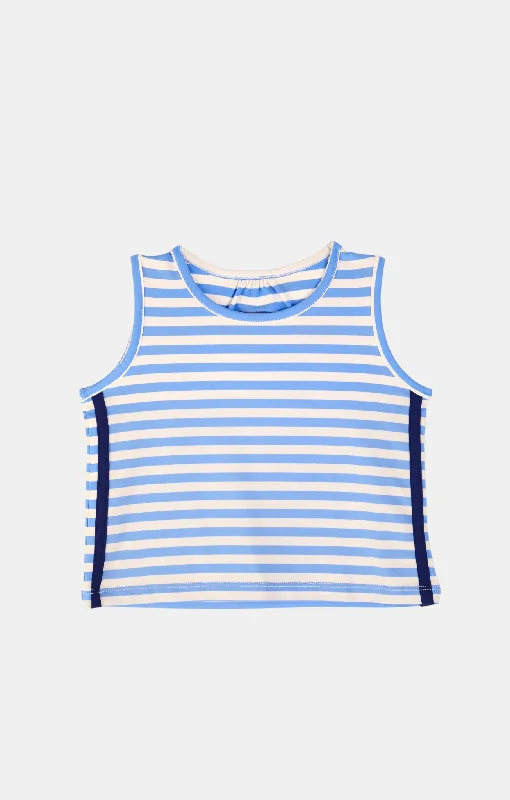 Girls Amalia Tank in Blue Sky StripeTrail jacket