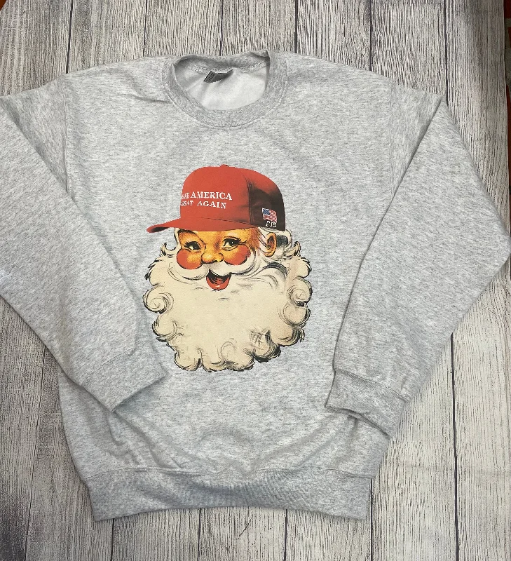 CrewnecklinenGrey Santa MAGA Crewneck