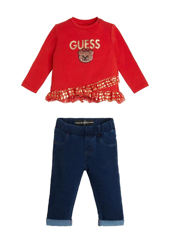 Guess Baby Girl Top and Jegging Set, Red