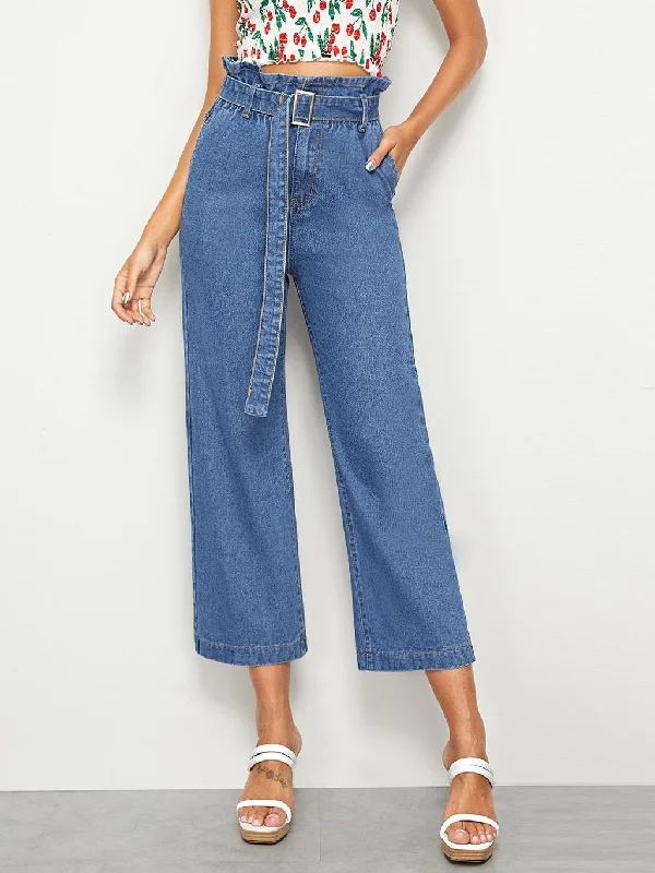 CroptopcyberPaperbag Waist Belted Crop Wide Leg Jeans