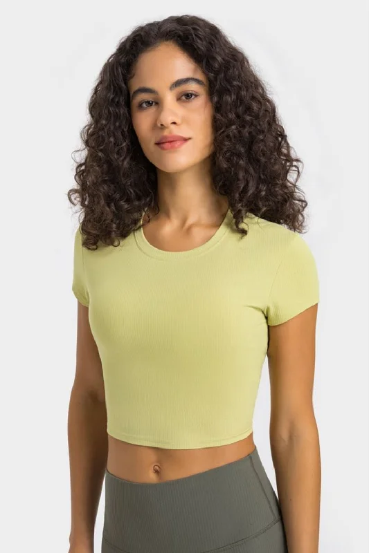 CroptopwearMillennia Round Neck Short Sleeve Cropped Sports T-Shirt