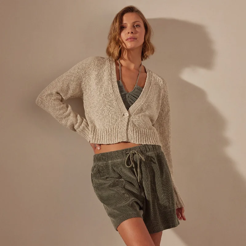 CroptopwovenCotton Linen Cropped Cardigan - Natural