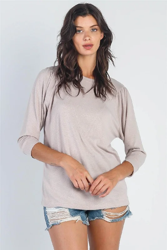 CrewneckcustomTaupe Textured Crew Neck Midi Sleeve Sweater