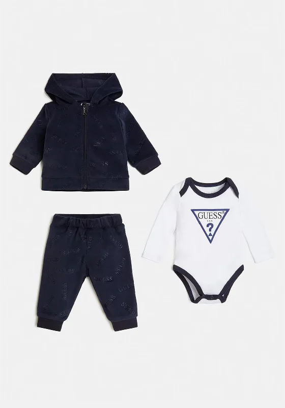 Guess Baby Boy 3 Piece Logo Tracksuit Gift Set, Navy