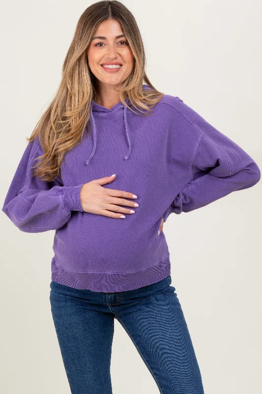 Purple French Terry Hooded Maternity Sweatshirt