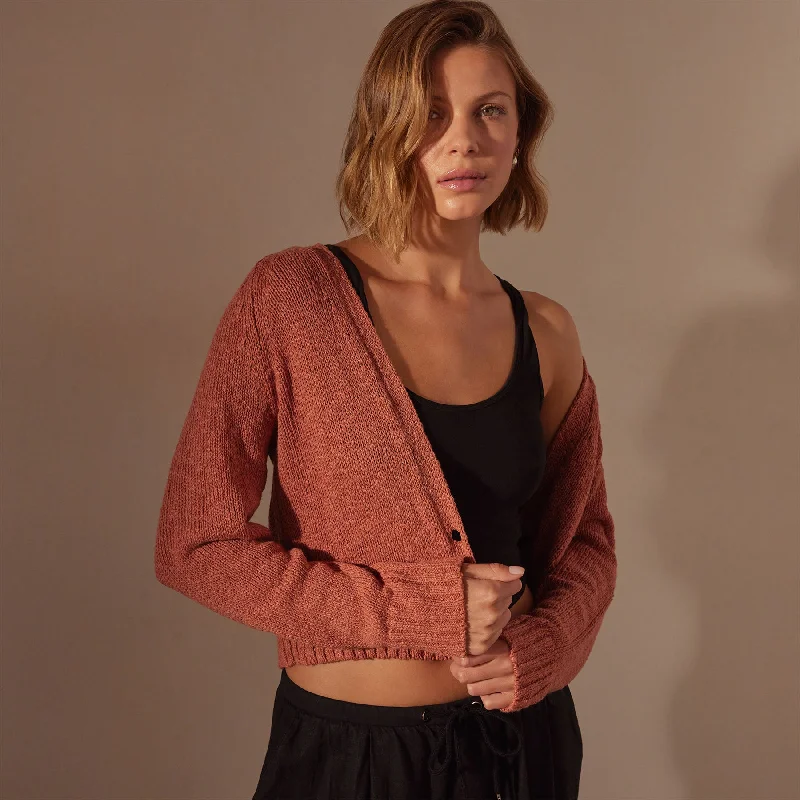 CroptopdyeCotton Linen Cropped Cardigan - Adobe