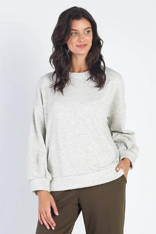 CrewneckaumentedHeather Grey Long Balloon Sleeve Crew Neck Sweater /1-1-1