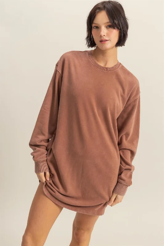 Camel Long Sleeve Oversized Sweatshirt Mini Dress