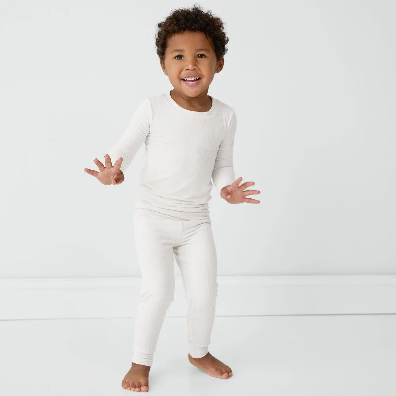 White Sand Ribbed Two-Piece Pajama Set