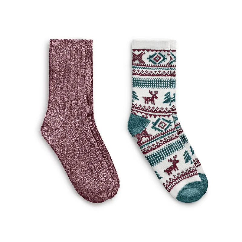 CrewnecklookAllover Reindeer/Twist Rib Crew Sock 2 Pack