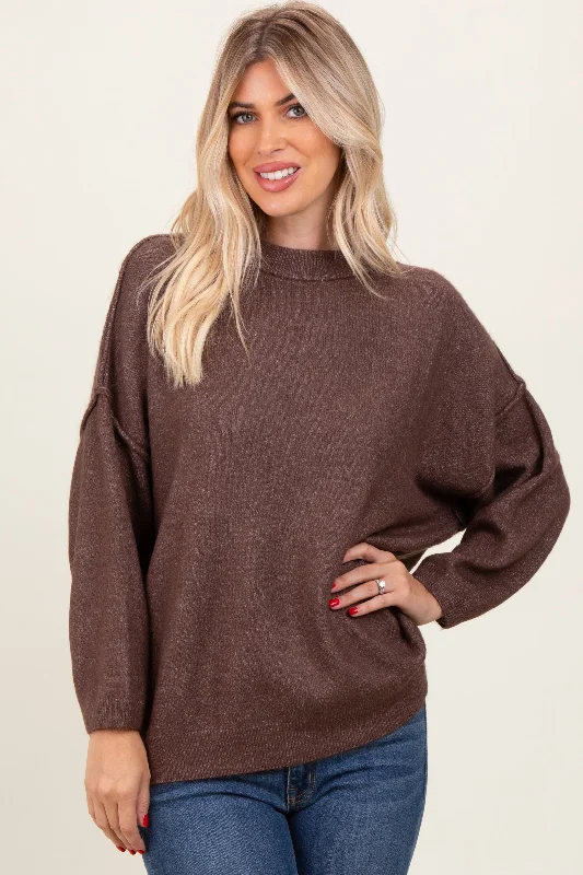 CrewnecktraditionsBrown Oversized Crewneck Melange Knit Sweater