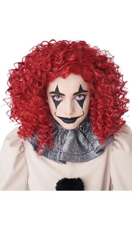 CrewnecktimelessRed Corkscrew Curls Clown Wig