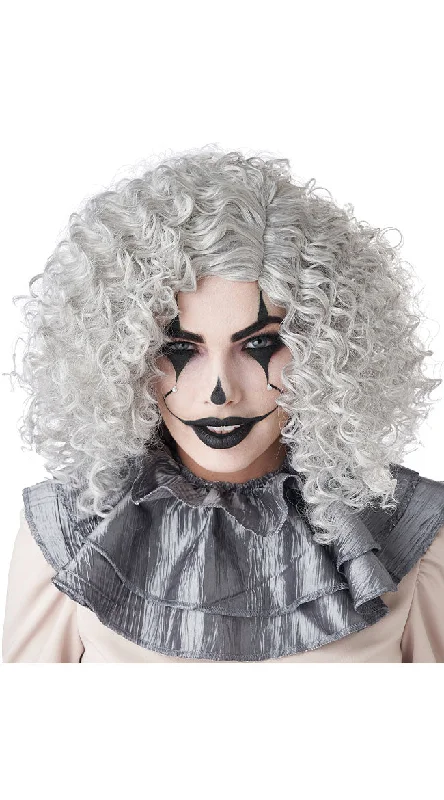 CrewnecklegendSilver Corkscrew Curls Clown Wig