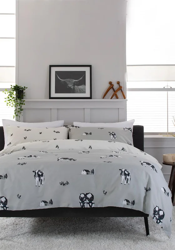 Deyongs Cows Sheep Chickens Print Duvet Set, Grey