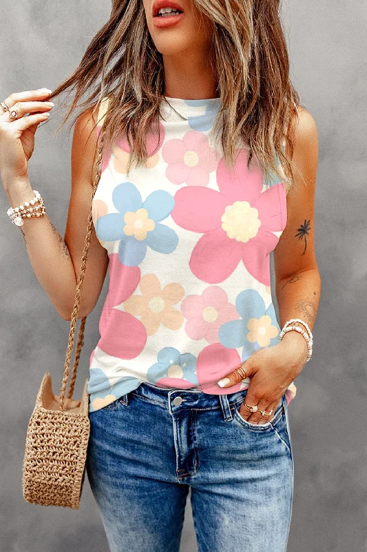 Flower Printed Round Neck TankThermal tee