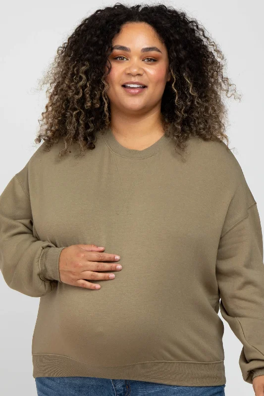 Olive Soft Pullover Maternity Plus Sweatshirt