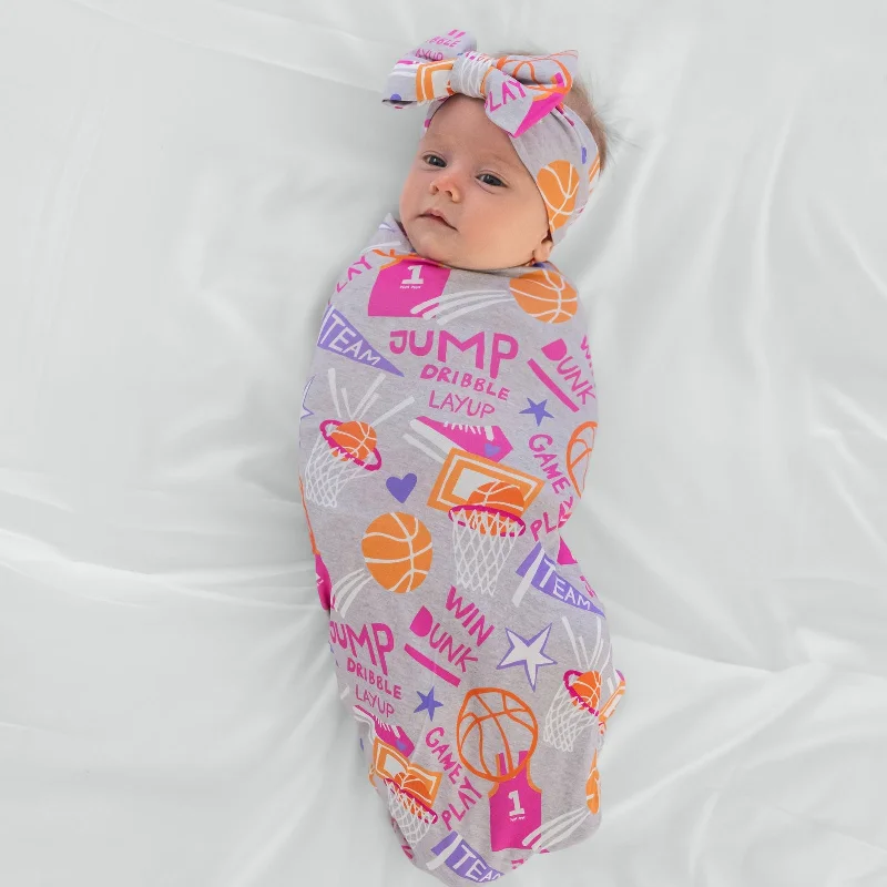 Pink Slam Dunk Swaddle & Luxe Bow Headband Set