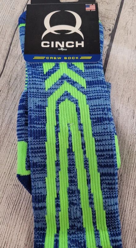 CrewneckbrandCinch Men's Neon Green & Blue Crew Sock