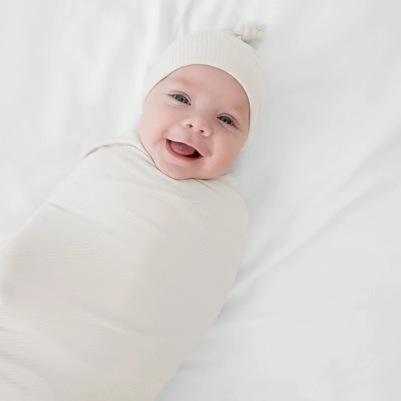 White Sand Ribbed Swaddle & Hat Set