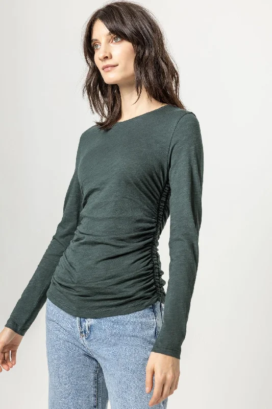 CrewnecktailorLilla P Long Sleeve Shirred Crew