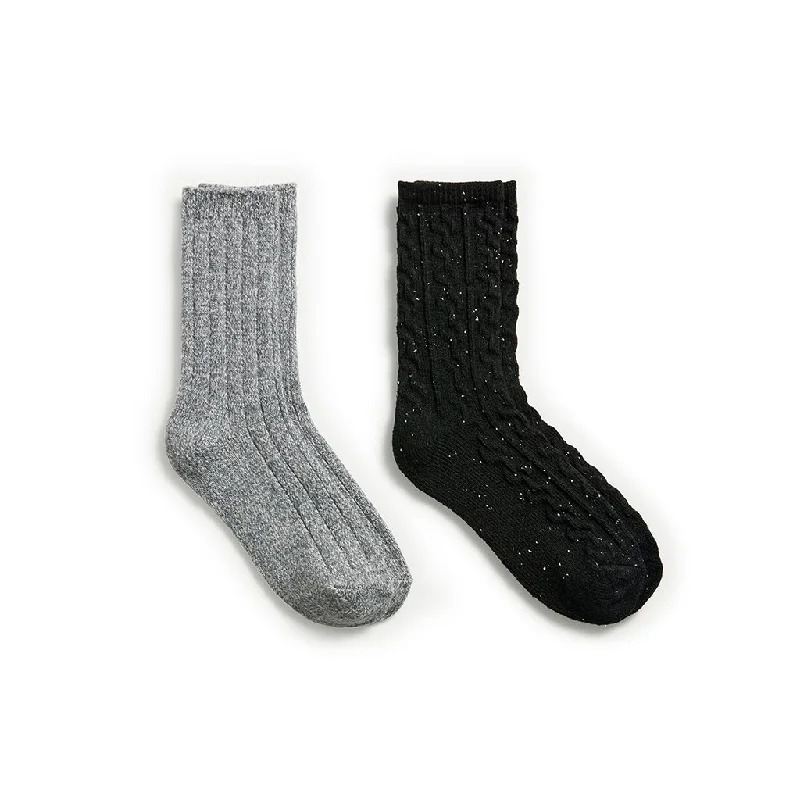 CrewneckfabricFlecked Pucker Chain Cable/Solid Rib Crew Sock 2-Pack