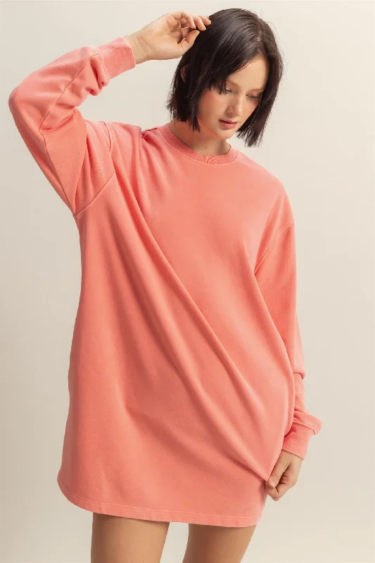 Coral Long Sleeve Oversized Sweatshirt Mini Dress