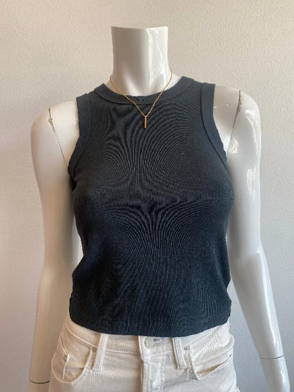 CroptopsecurityMila - Ribbed Crop Tank Top - Charcoal