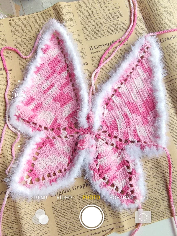 Croptopgadget[Customized] Sakura Aroma Hand Knitted Butterfly Crop Top