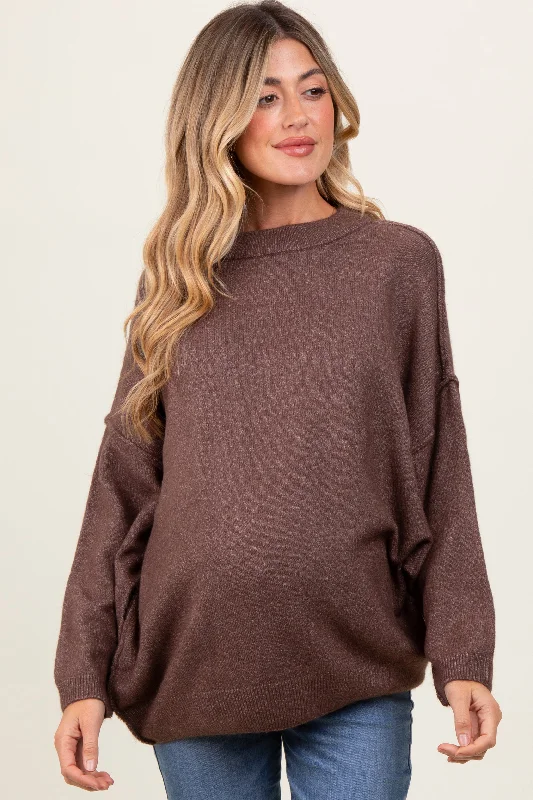 CrewneckhistoryBrown Oversized Crewneck Melange Knit Maternity Sweater