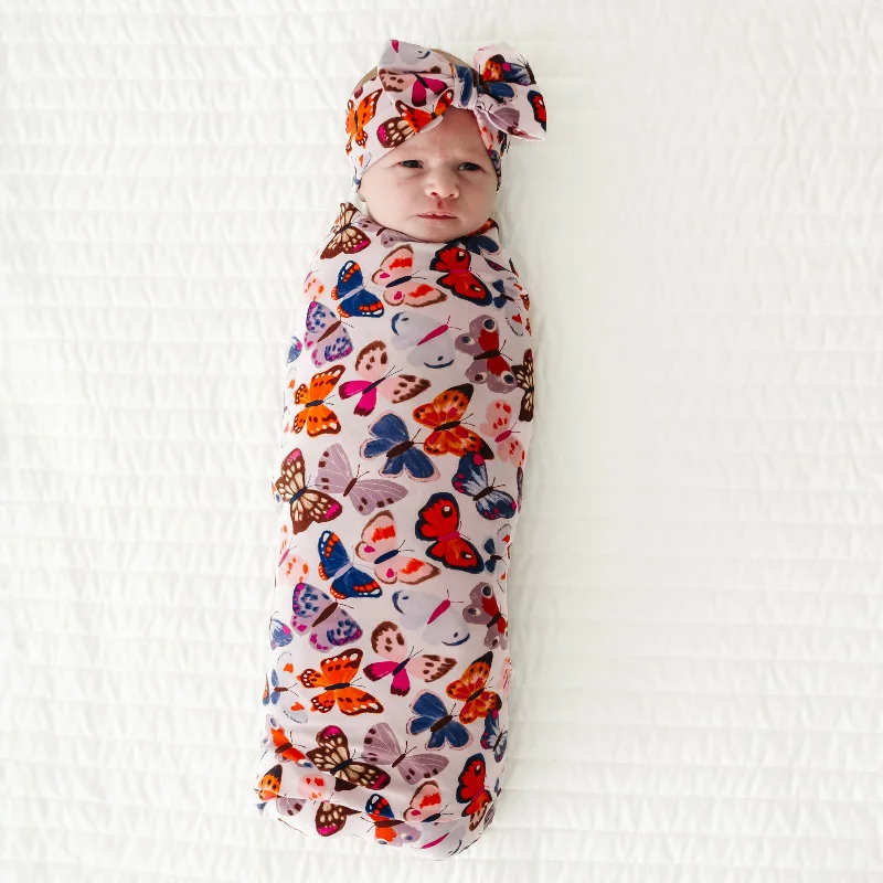 Butterfly Kisses Swaddle & Luxe Bow Headband Set