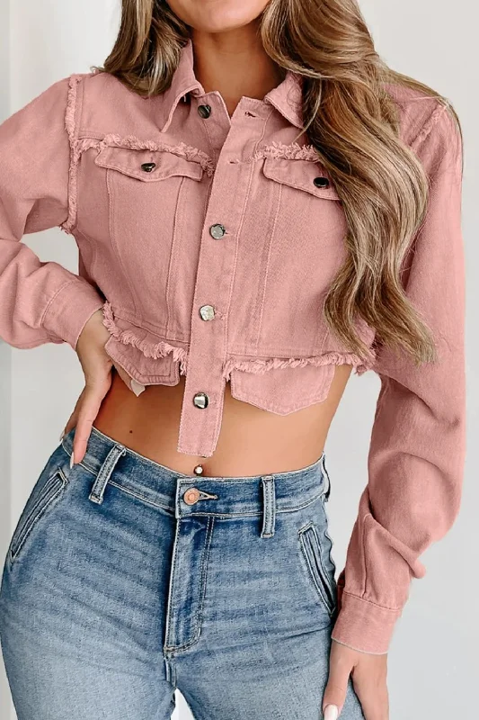 CroptopchicRaw Hem Button Up Cropped Denim Top Large