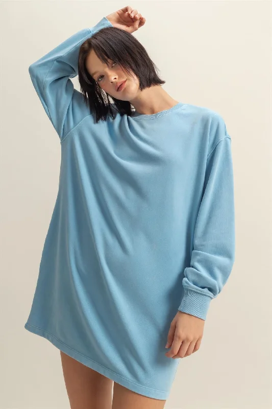 Blue Long Sleeve Oversized Sweatshirt Mini Dress