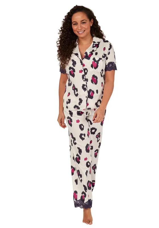 Indigo Sky Leopard Print Pyjama Set, Ivory