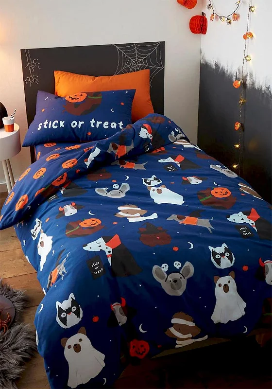 Catherine Lansfield Stick or Treat Glow in the Dark Double Duvet Set, Navy Multi