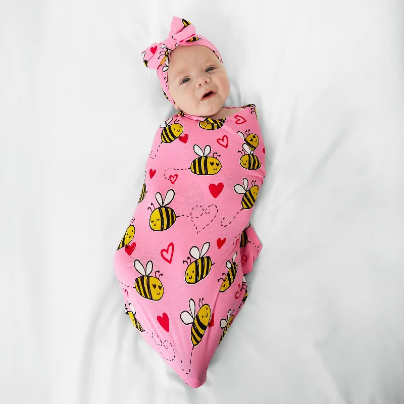 Pink Bee Mine Swaddle & Luxe Bow Headband Set